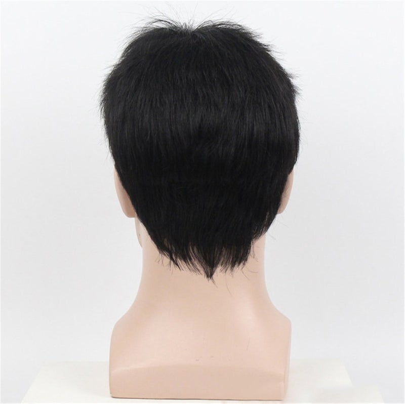 Remeehi Manly Short Fluffy Straight Full Bang None Lace Machine Made Real Human Hair Wig For Men Nature Black - Image 5